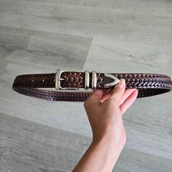 Perry Ellis Portfolio Men Leather Braided Belt Size 32 Unisex Adjustable Silver - Picture 1 of 2